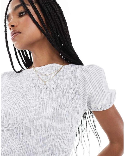 ASOS White Shirred Puff Sleeve Blouse