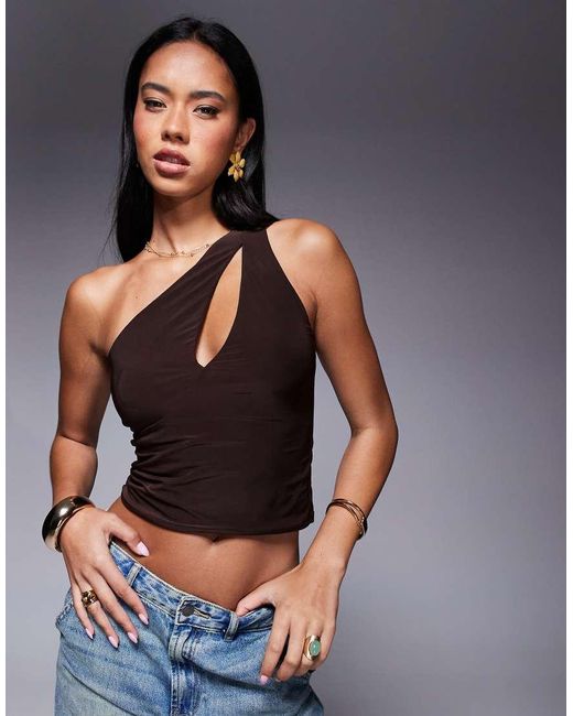 Top Aderente Monospalla Con Cut-Out di ASOS in Gray