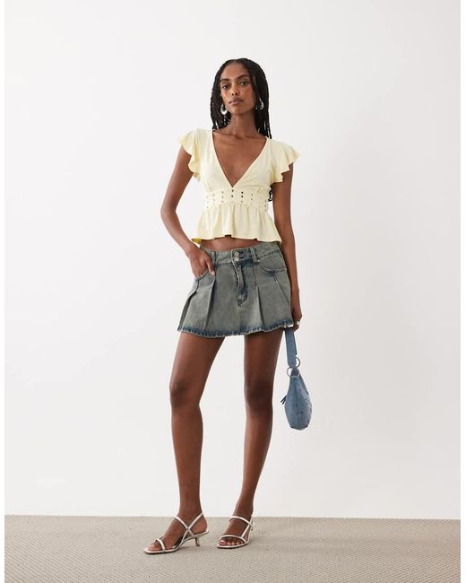 Motel White Leisma Studded Frill Plunge Top