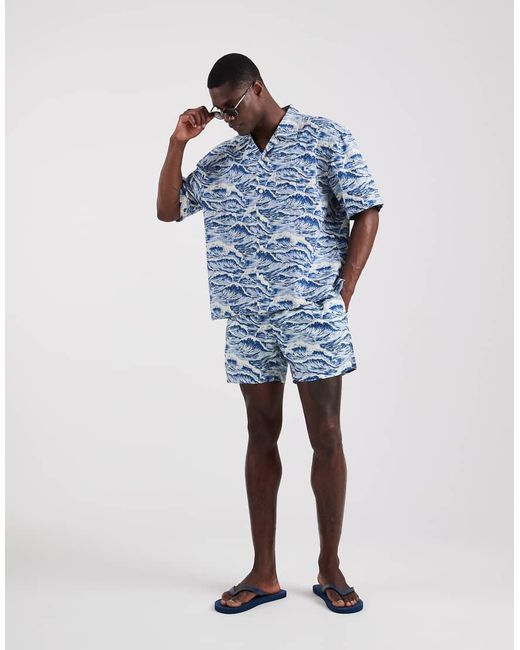 Gant Blue Revere Collar Wave Print Co-ord Shirt for men