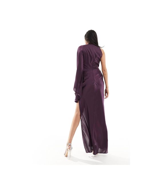 ASOS Purple Satin One Sleeve Scarf Neck Maxi Dress