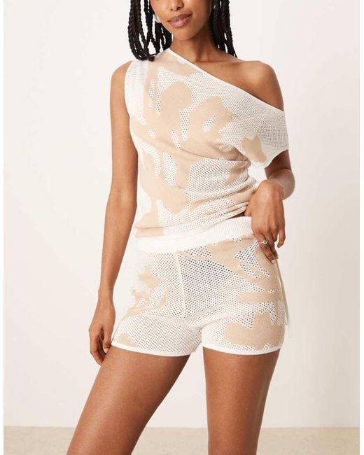 ASOS Gebreide Shorts Van Mesh Met Stiksels in het Natural