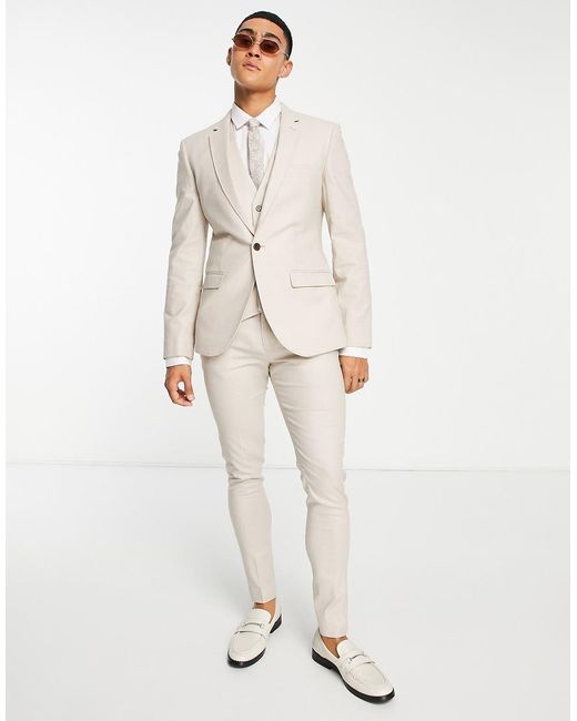 Chaqueta De Traje Muy Entallada De Mezcla De Lino De -Beis Neutro ASOS de hombre de color Natural