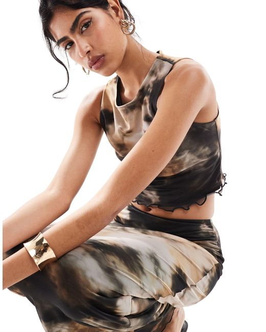 Falda midi con estampado abstracto tie dye New Look de color Metallic