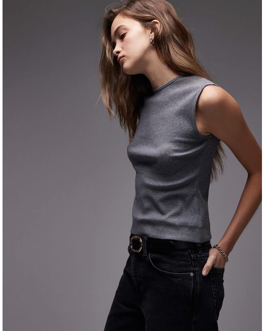 ARKET Gray Jersey Rib Tank Vest Top