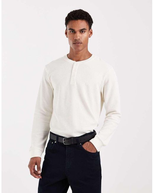 Jack & Jones White Long Sleeve Henley Top for men