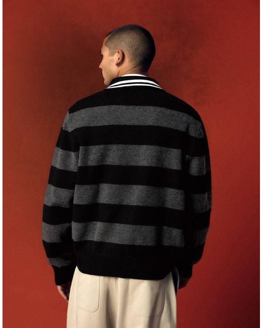 Bershka Red Patched Polo Collar Jumper for men