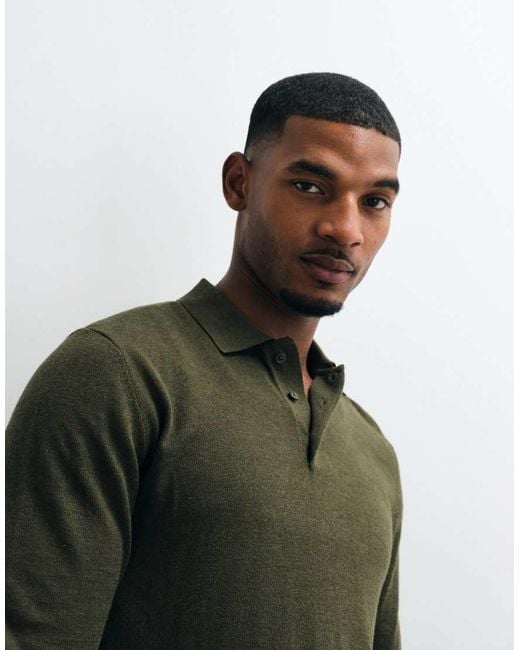 Blend Black Knitted Long Sleeve Polo Shirt for men