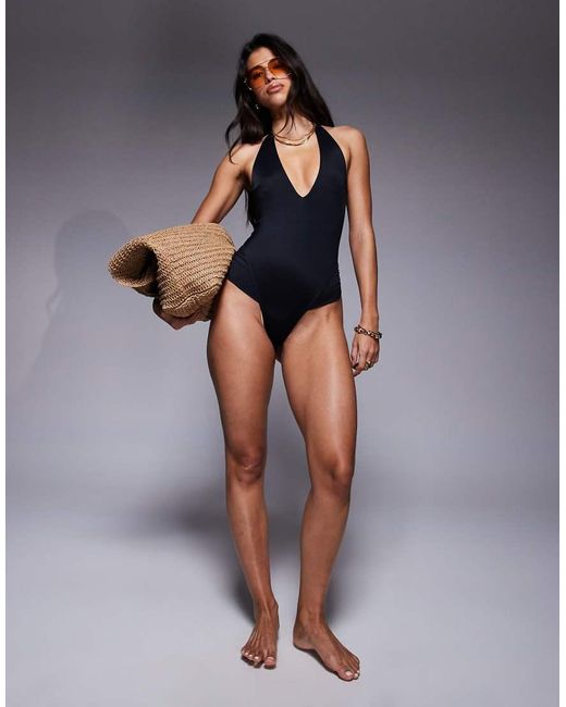 ASOS Diepuitgesneden Badpak Met Aangerimpeld Effect in het Black