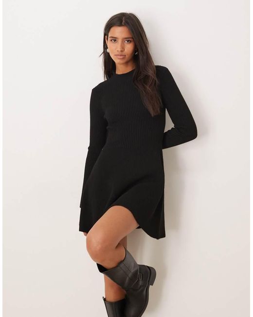 Mango Black Long Sleeve Knitted Mini Dress
