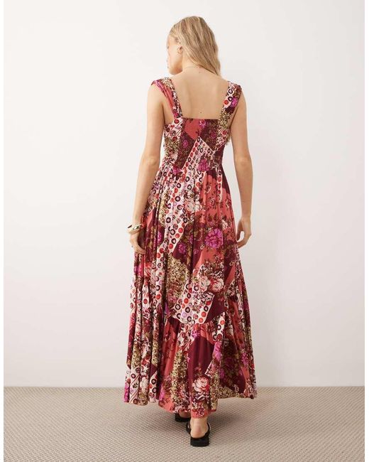 Free People Red Corset Style Drop Waist Maxi Dress