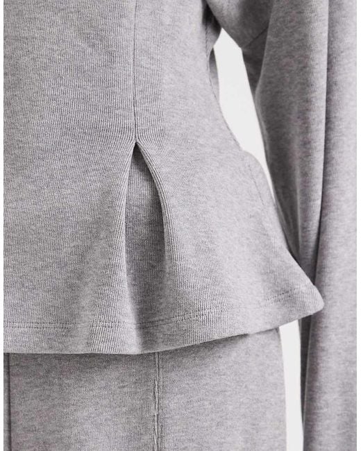 ASOS Gray Fine Knitted Cinch Waist Deep Cuff Long Sleeve Top