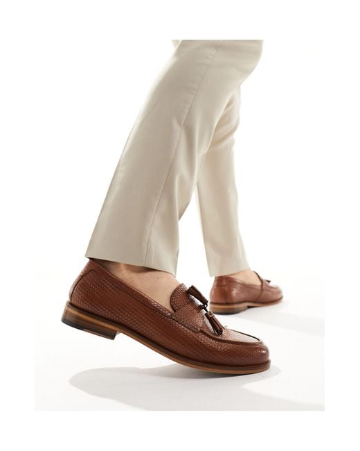 Torbole - mocassins en cuir estampé aspect tressé avec pampilles - fauve Walk London pour homme en coloris Brown