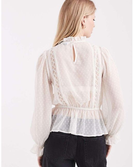 Miss Selfridge White Chiffon Embroidered Victoriana Blouse
