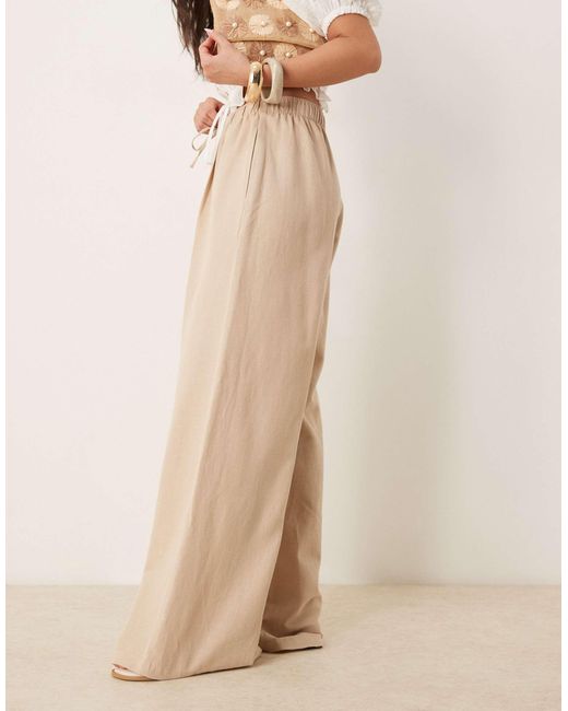 Stradivarius Natural Str Linen Look Trouser With Drawstring
