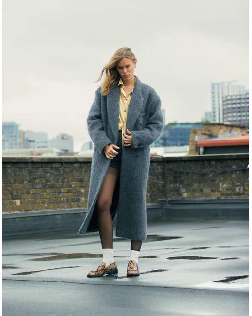 TOPSHOP Gray Premium Wool Blend Brushed Formal Coat