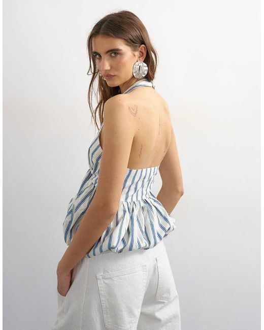 TOPSHOP White Halter Neck Bubble Hem Top