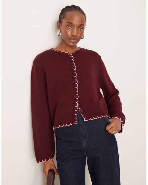 Miss Selfridge Red Asos Design Blanket Stitch Cardigan