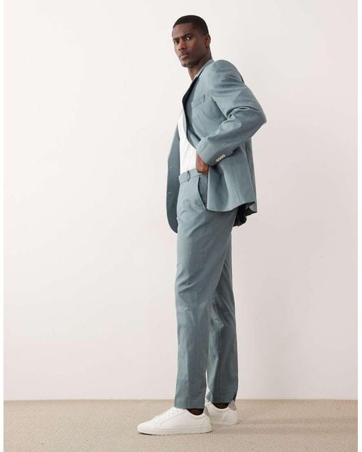 ASOS Blue 100% Cotton Linen Look Slim Suit Pants for men