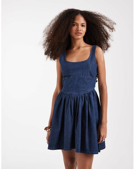 blue mini dress asos ASOS LUXE embellished long sleeve ruffle mini dress in mid blue