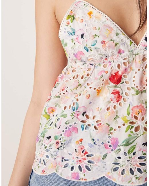 Gina Tricot Natural Strappy Broderie Anglaise Singlet Top