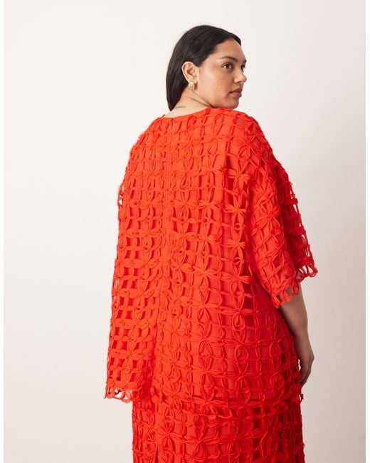 ARRANGE Red Curve Applique Oversized T-Shirt Co-Ord