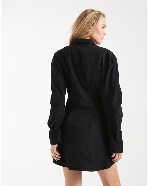 ASOS Black Wrap Shirt Dress With Cocoon Sleeves