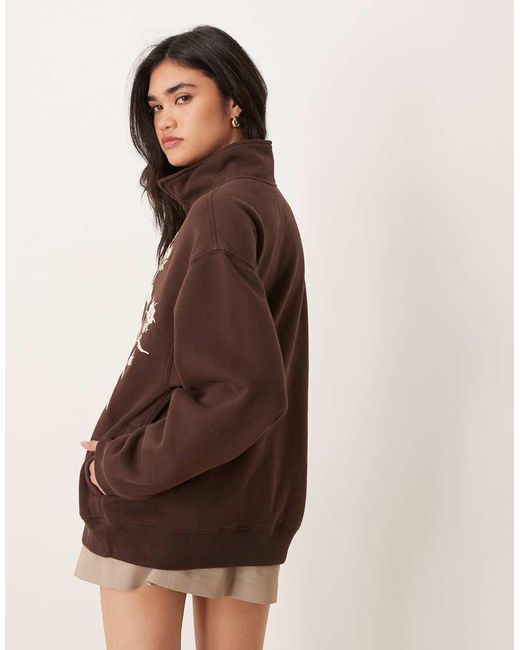 Abercrombie & Fitch Brown Quarter Zip Motif Sweatshirt