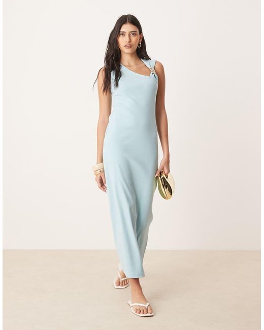 ASOS Blue Ribbed Knit Midi Dress With Hardware Detail