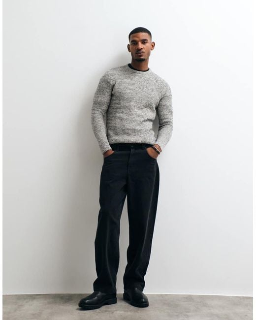 Blend Gray Knitted Two-tone Stripe Jumper for men