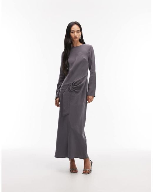 ASOS White Slash Neck Drop Waist Belted Maxi Dress