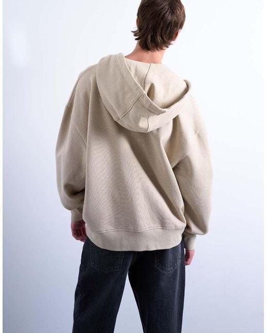 Topman Hoodie Van Zware Stof Met Oversized Pasvorm En Rits in het Natural voor heren