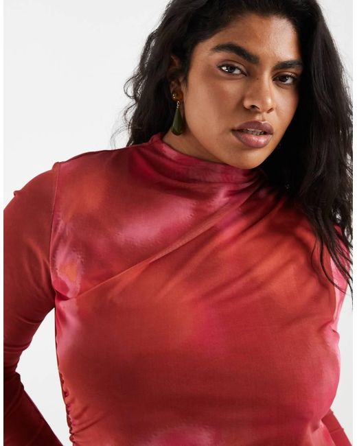 Vero Moda Red Long Sleeve Drapey Mesh Maxi Dress