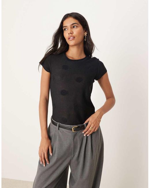 ASOS Doorschijnende Gebreide Top Met Stippen En Kapmouwtjes in het Black