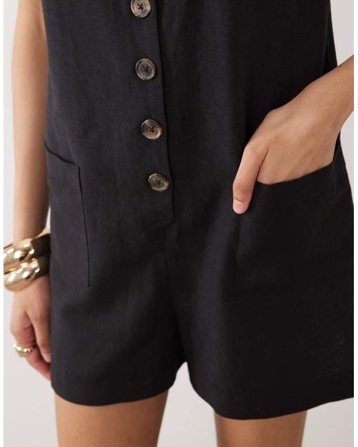 New Look Natural V Neck Button Through Playsuit