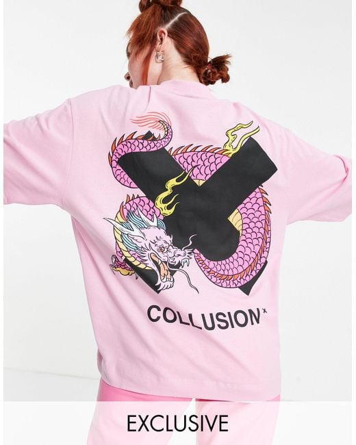 Collusion Pink Dragon Print Oversized T-shirt