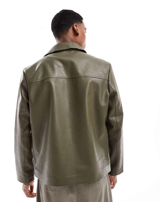 River Island Gray Faux Leather Shacket for men