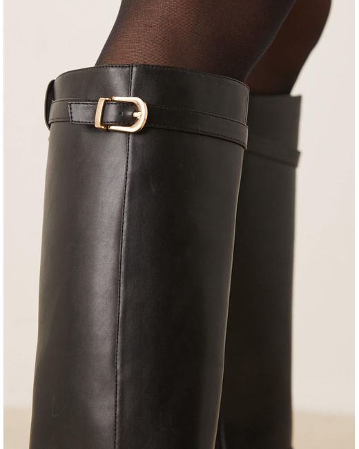 Glamorous Black Riding Knee Boots With Buckle Detail