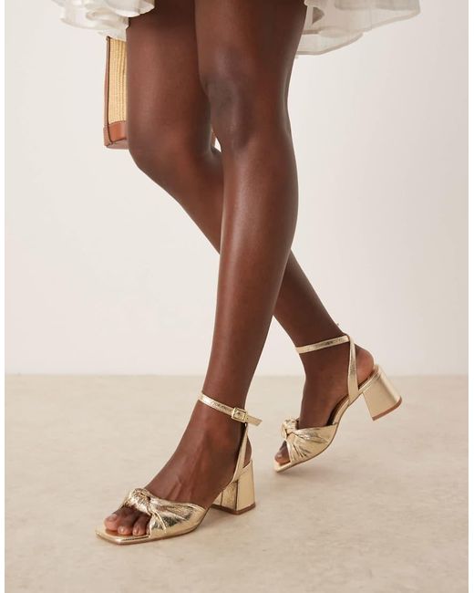 ASOS Natural Wide Fit Hansel Knotted Mid Heeled Sandals