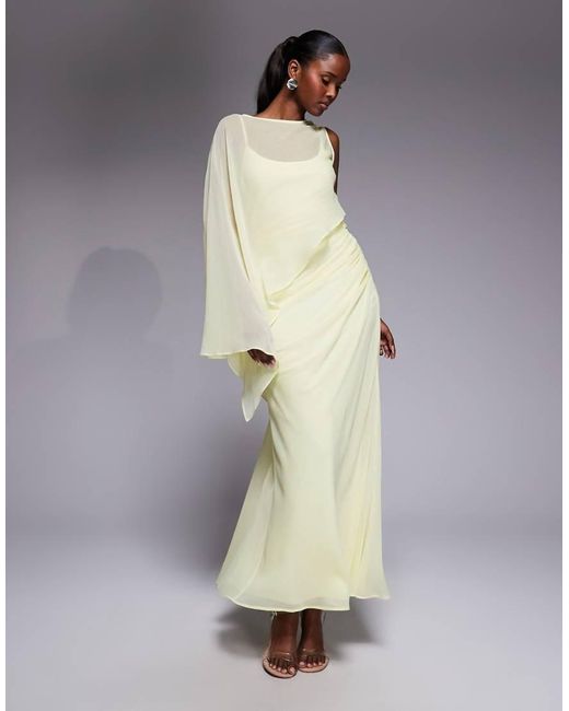 ASOS Yellow Draped Batwing Asymmetric One Sleeve Maxi Dress