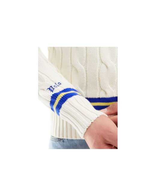 Polo Ralph Lauren – cricket – zopfstrickpullover aus baumwolle in White für Herren