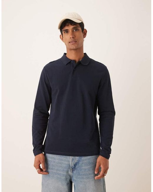 Polo Basic A Maniche Lunghe di ASOS in Blue da Uomo