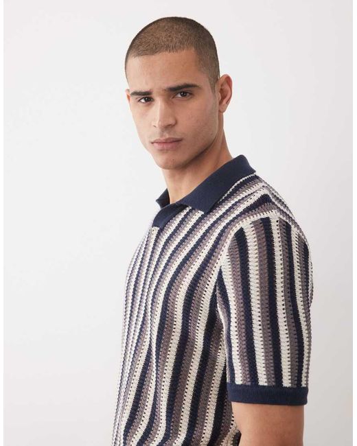 Only & Sons Blue Relaxed Fit Split Neck Knit Polo for men