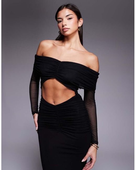 Aria Cove Blue Mesh Bandeau Cut Out Maxi Dress