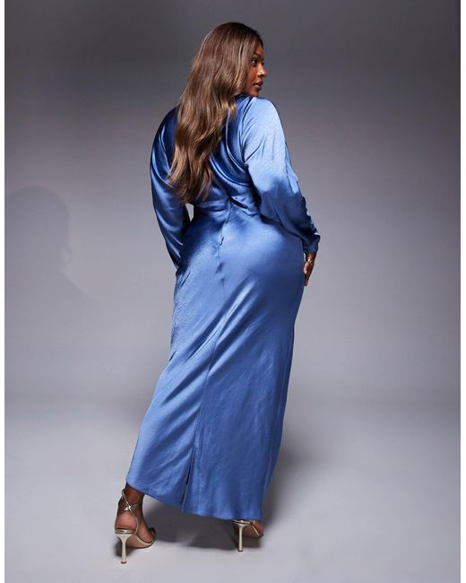 ASOS Blue Asos Design Curve Satin Batwing Maxi Dress