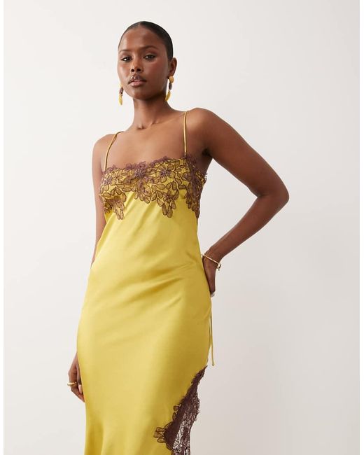 ASOS Natural Satin Lace Applique Midi Dress