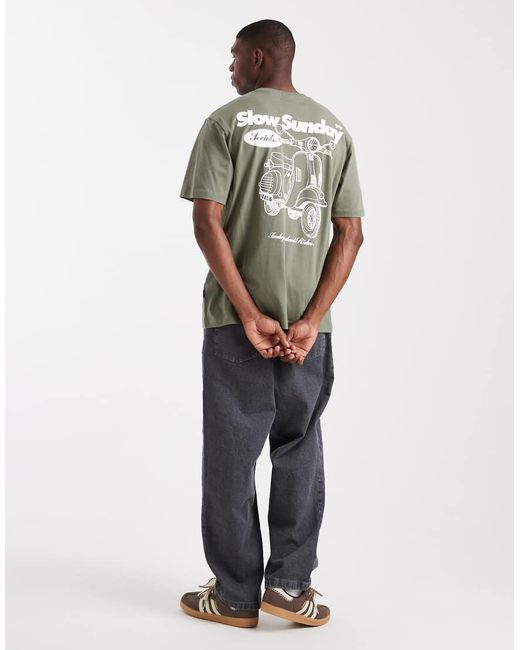 T-Shirt Comoda Kaki Con Stampa Moped Sul Retro di Only & Sons in Gray da Uomo
