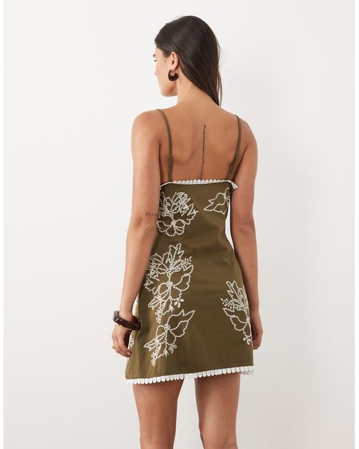 ASOS Brown Embroidered Panel Mini Dress