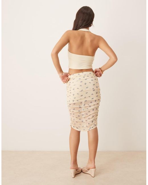 ASOS Natural Ruched Mesh Over The Knee Skirt