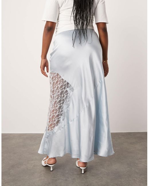 ASOS White Asos Design Curve Satin And Lace Maxi Skirt